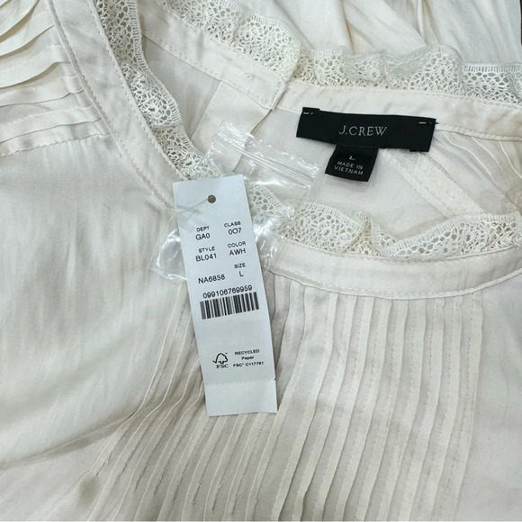 J. Crew Cream Ruffle Lace Blouse Size Large has tags long sleeve pin tuck - Picture 7 of 8